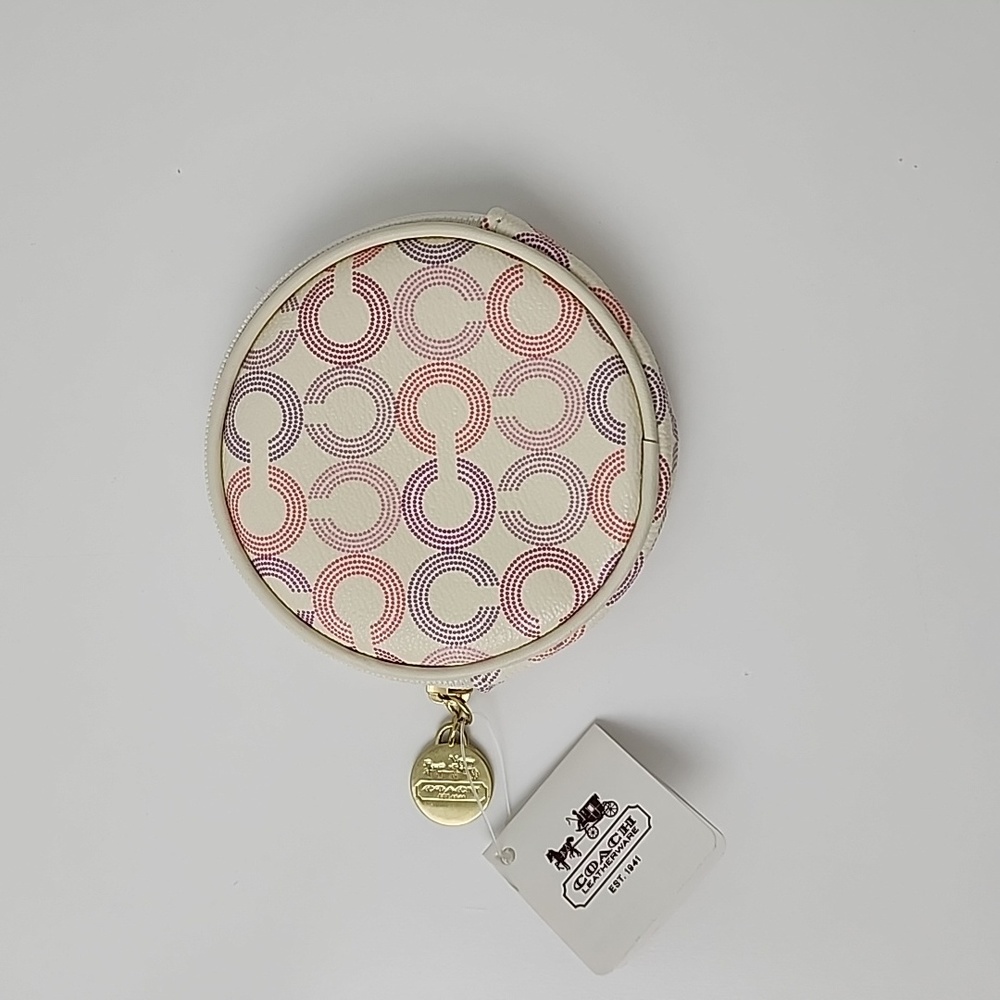COACH Waverly Optic Monogram Round Coin Case Ivory Multi